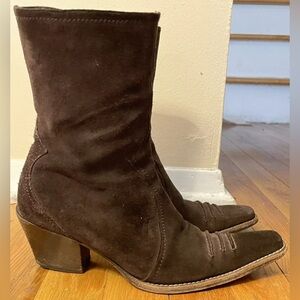 DUCCIO DEL DUCO brown suede leather mid calf zip boots 36 5.5 m